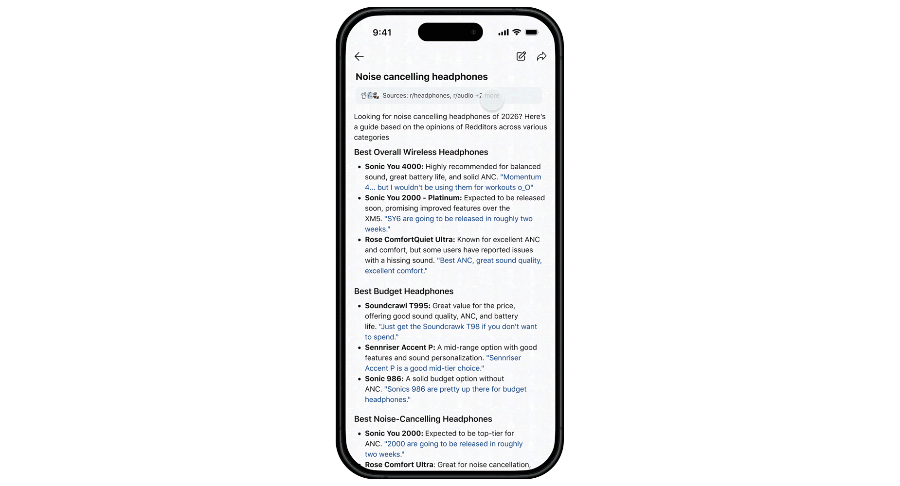 Reddit AI搜索结果 — 基于社区讨论的产品推荐